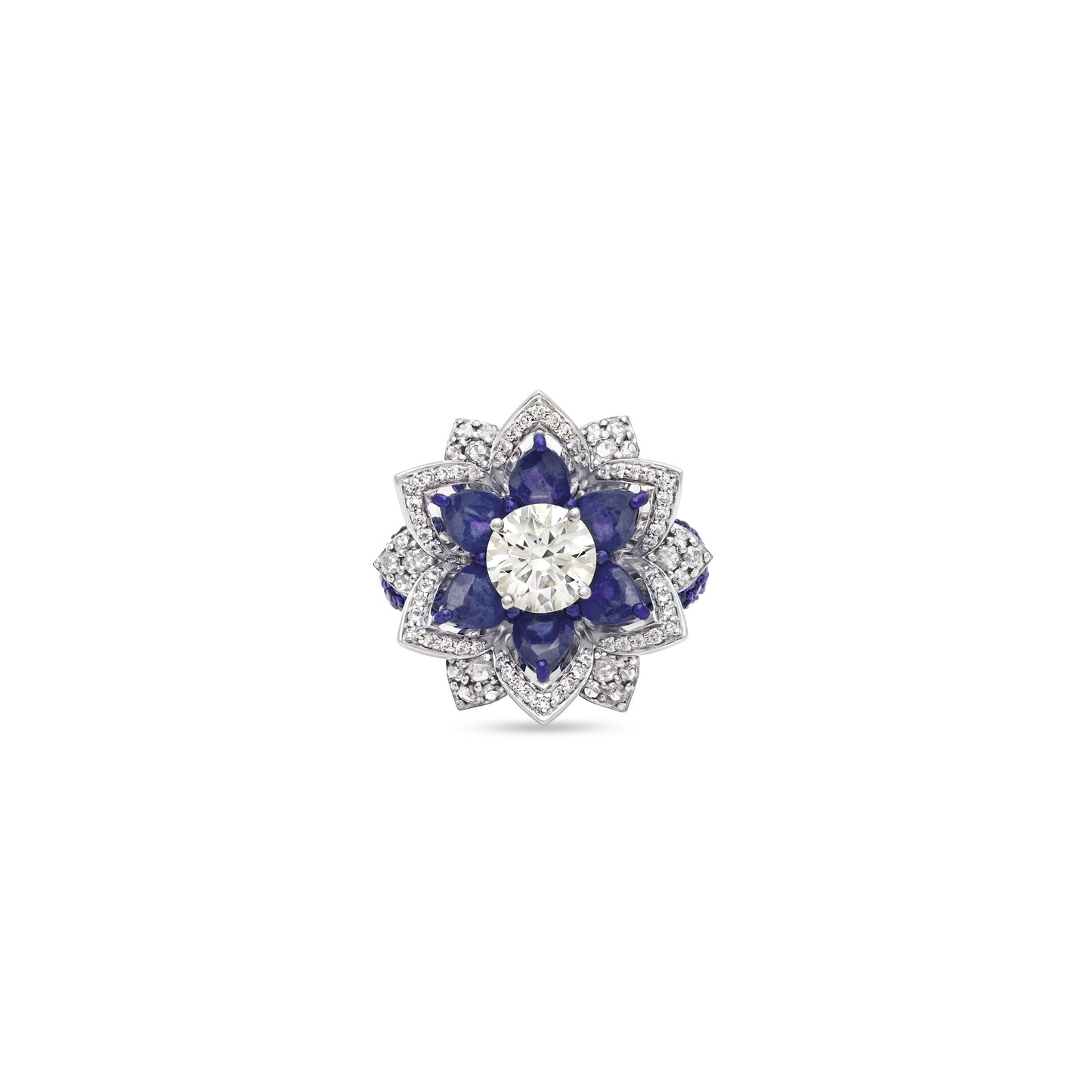 Floral Kyanite Diamond Solitaire Ring