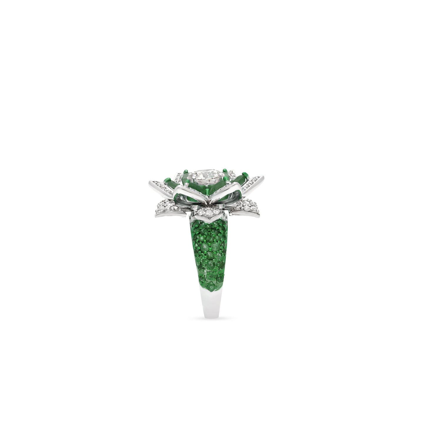 Floral Emerald Diamond Solitaire Ring