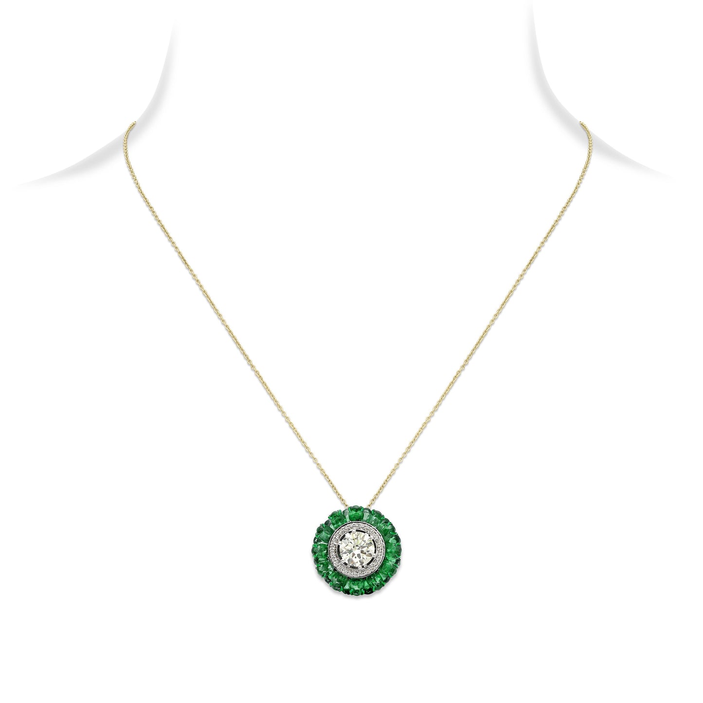 Emerald Diamond Solitaire Snowflake Pendant