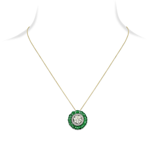 Emerald Diamond Solitaire Snowflake Pendant