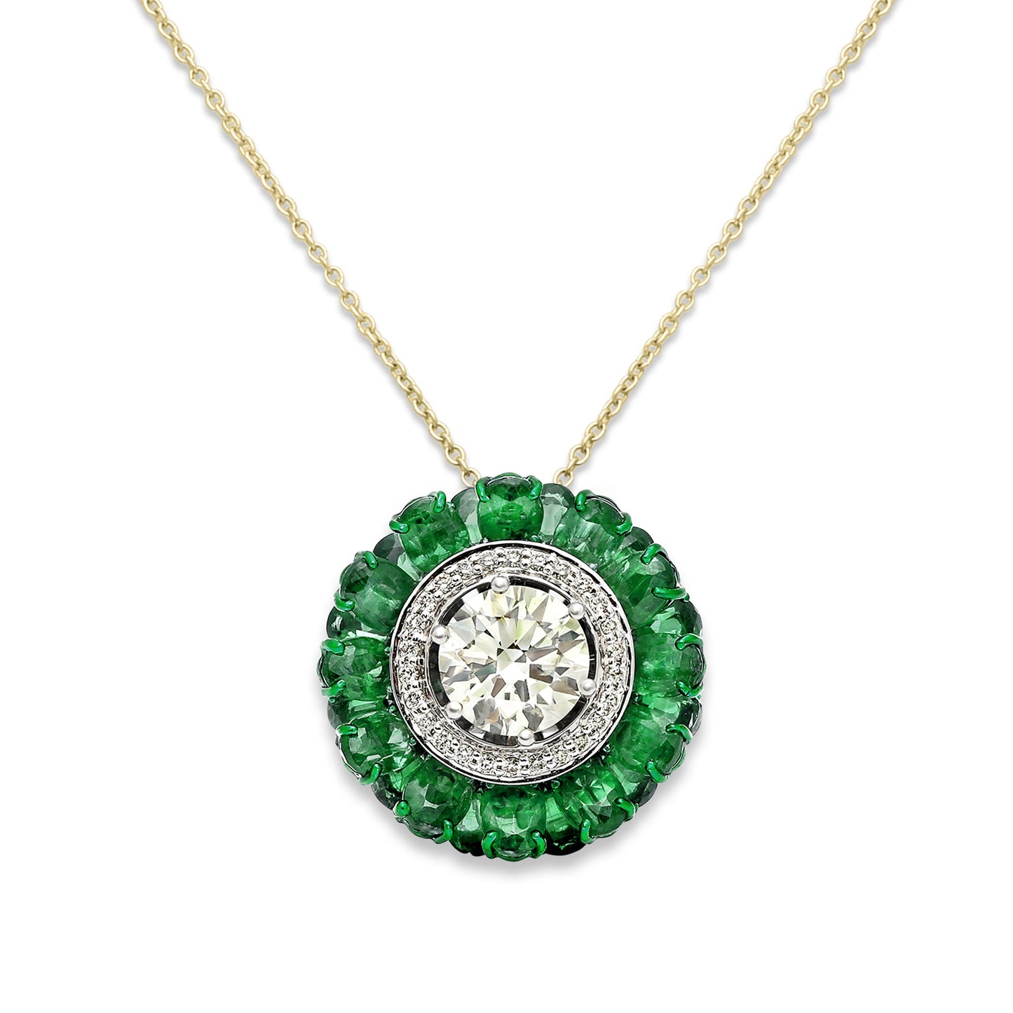 Emerald Diamond Solitaire Snowflake Pendant