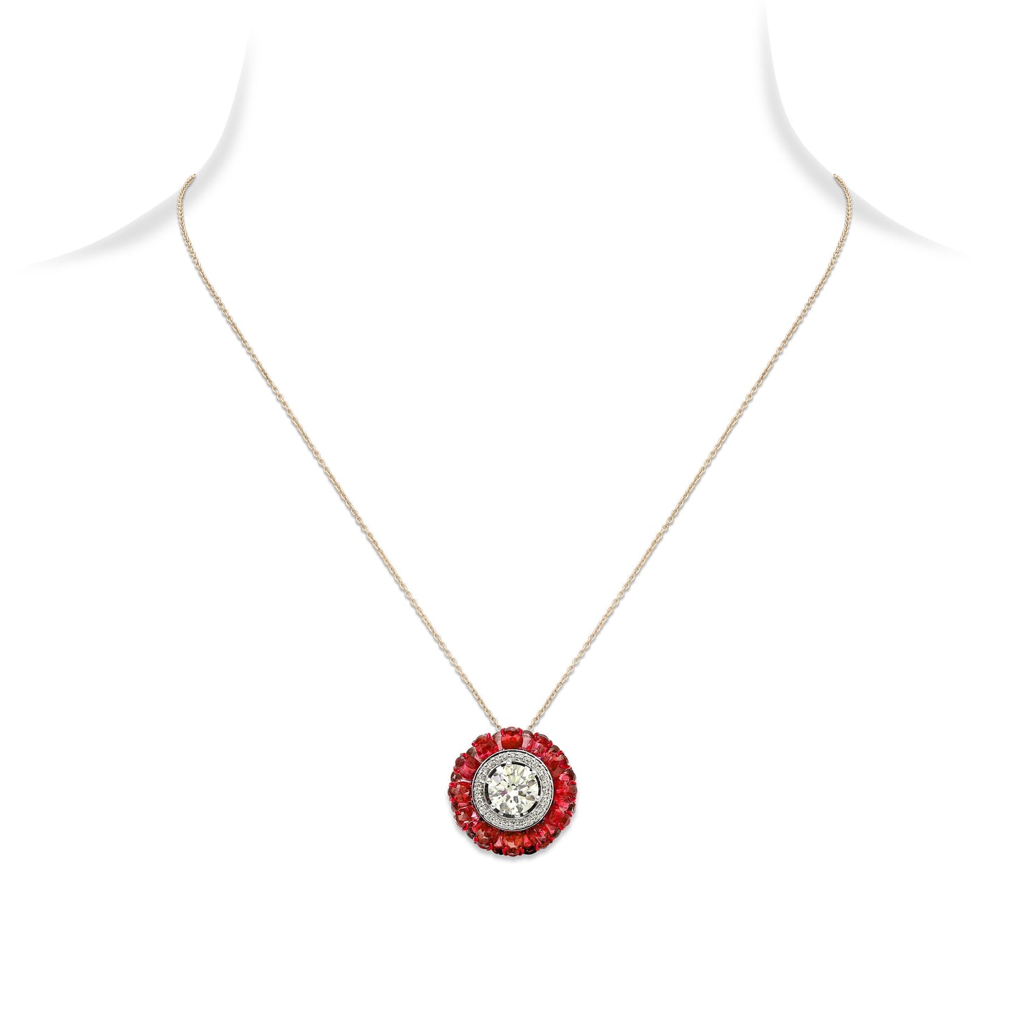 Ruby Diamond Solitaire Snowflake Pendant
