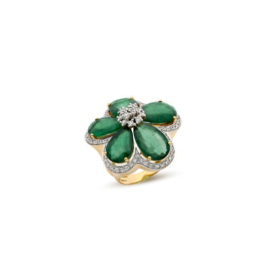 Emerald Floral Diamond Cocktail Ring