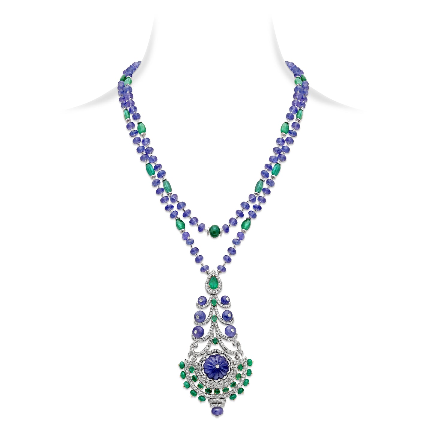 Tanzanite Emerald Bouquet Pendant Necklace