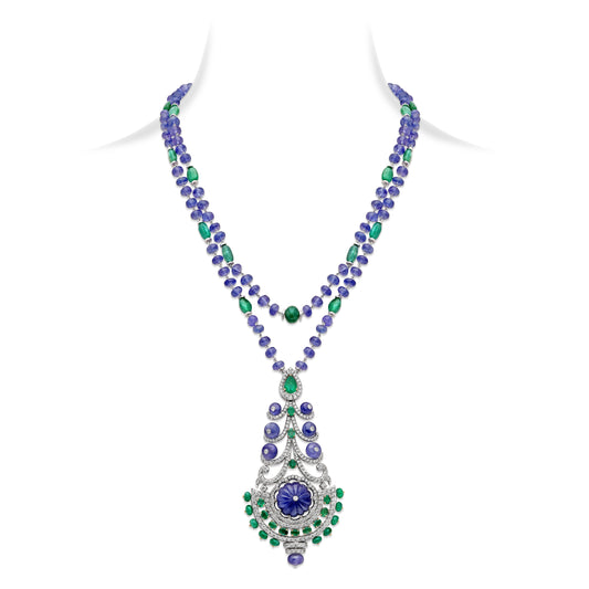 Tanzanite Emerald Bouquet Pendant Necklace