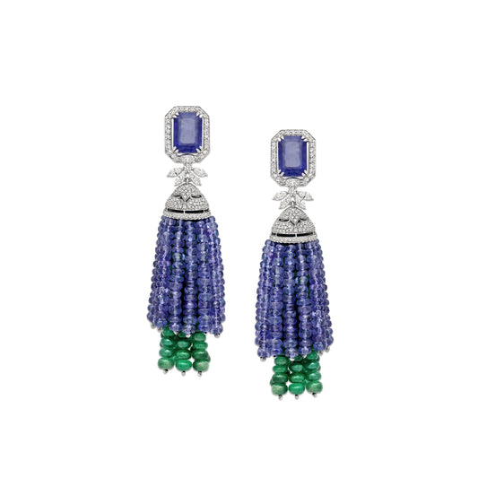 Tanzanite and Emerald Tassel Earrings
