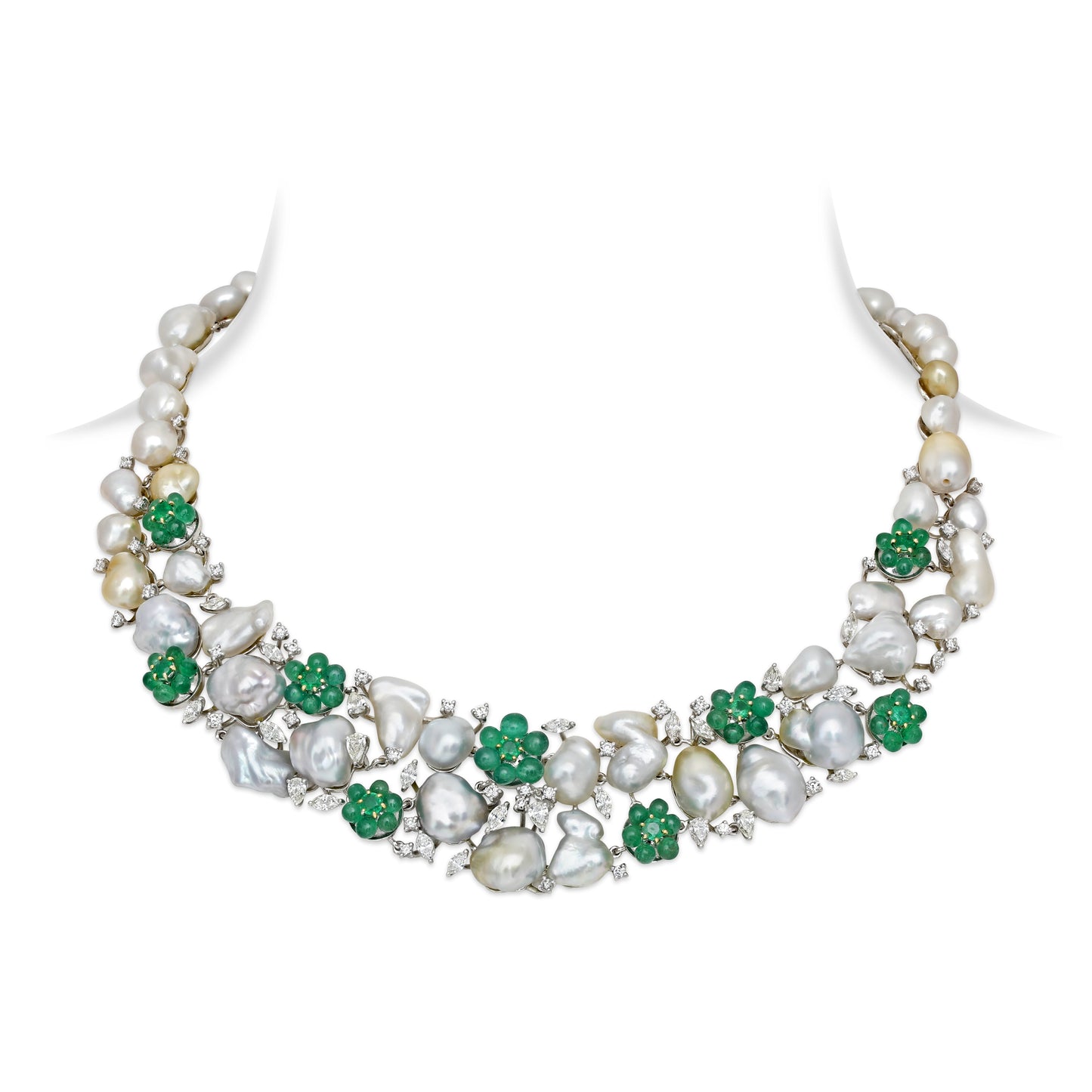 Keshi Pearl and Emerald Necklace