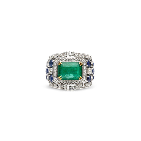 Kyanite Emerald Diamond Ring