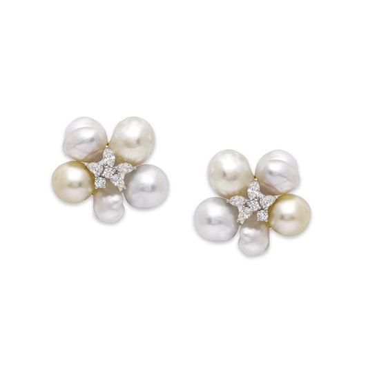 Pearl and Diamond Floral Earrings