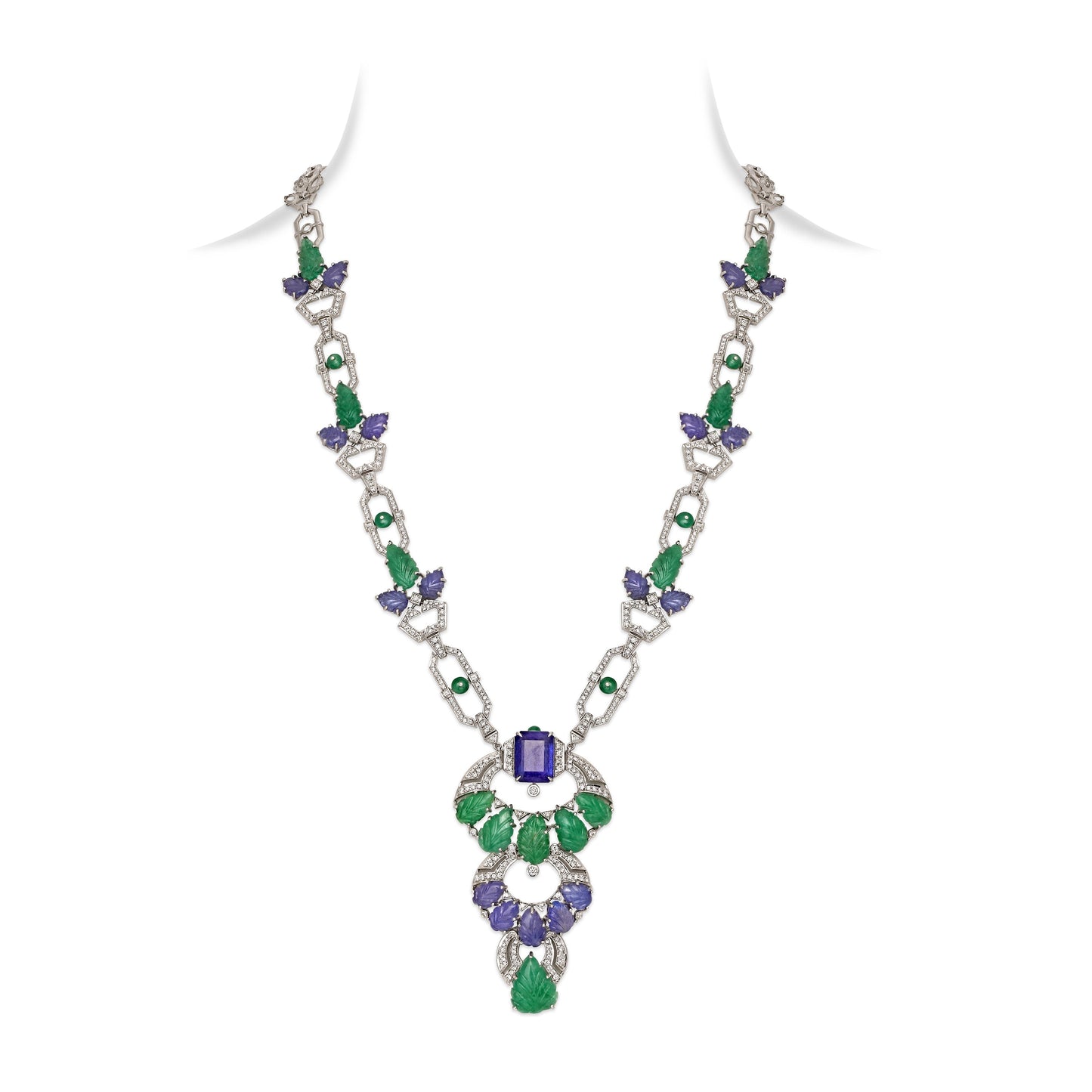Emerald and Tanzanite Leaf Sautoir