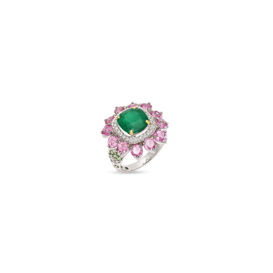 Emerald & Pink Sapphire Floral Ring