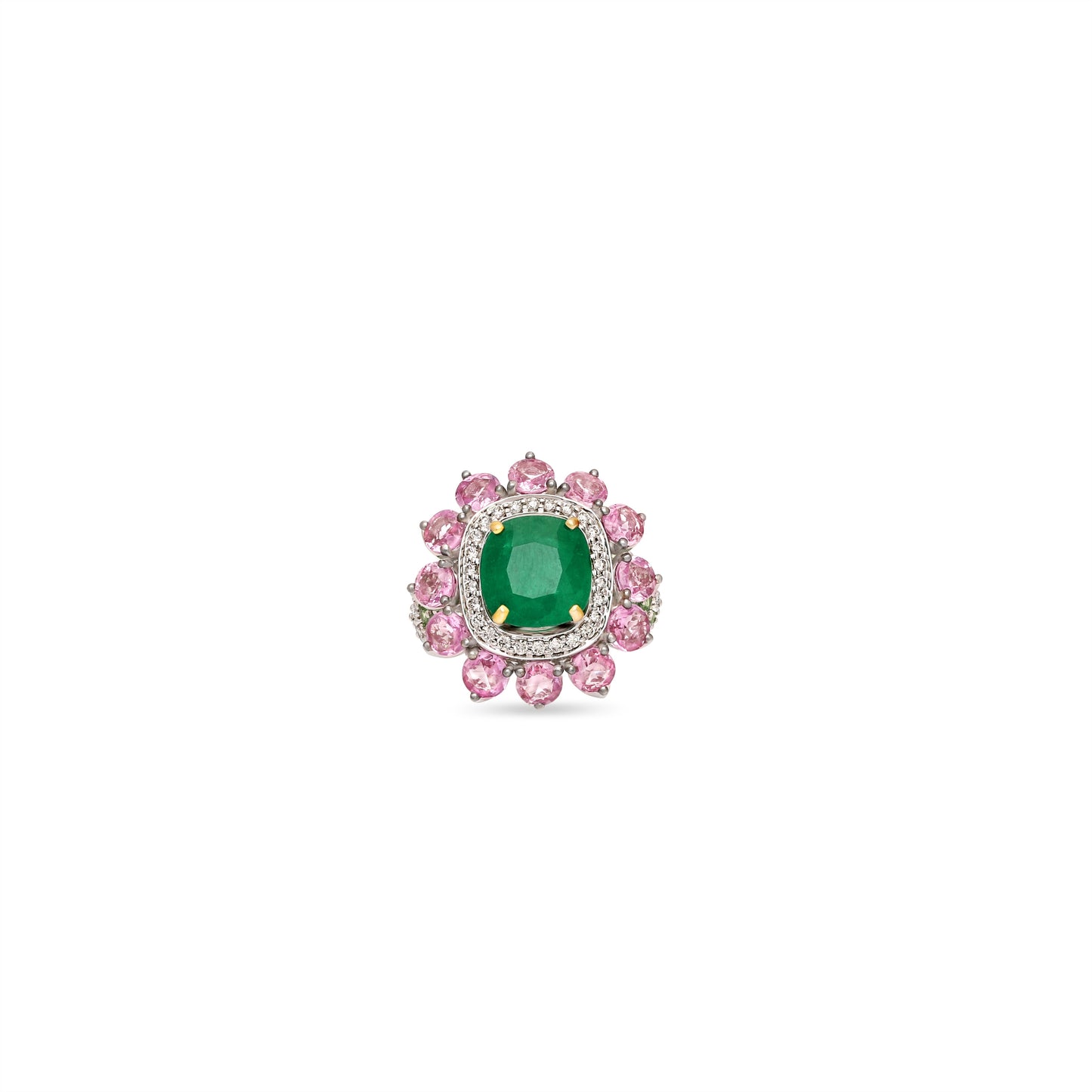 Emerald & Pink Sapphire Floral Ring