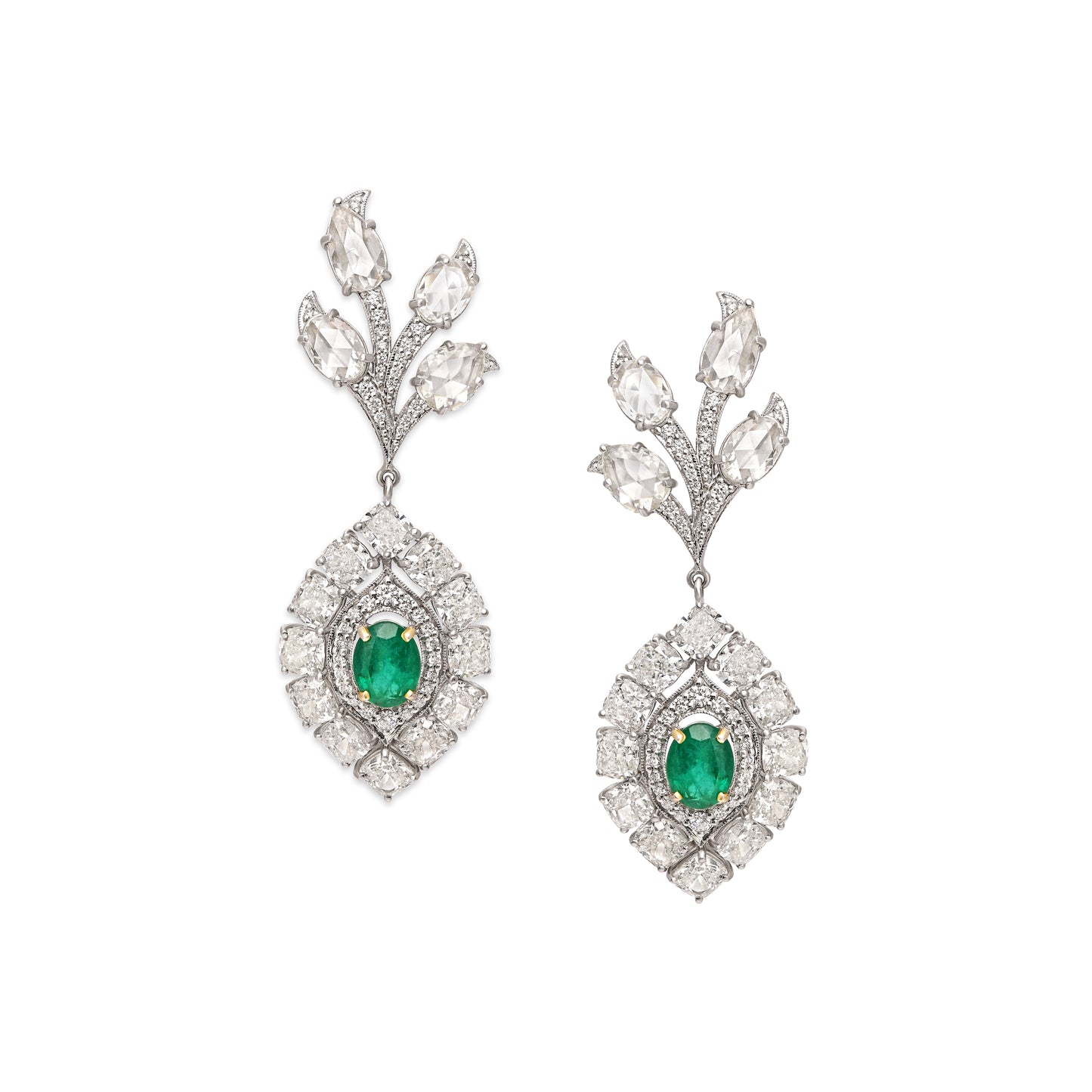 Emerald and Diamond Botanical Drop Earrings