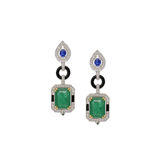 Art Deco Emerald Kyanite Earrings