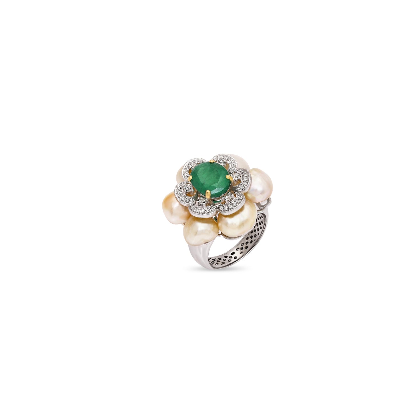 Pearl and Emerald Floral Ring