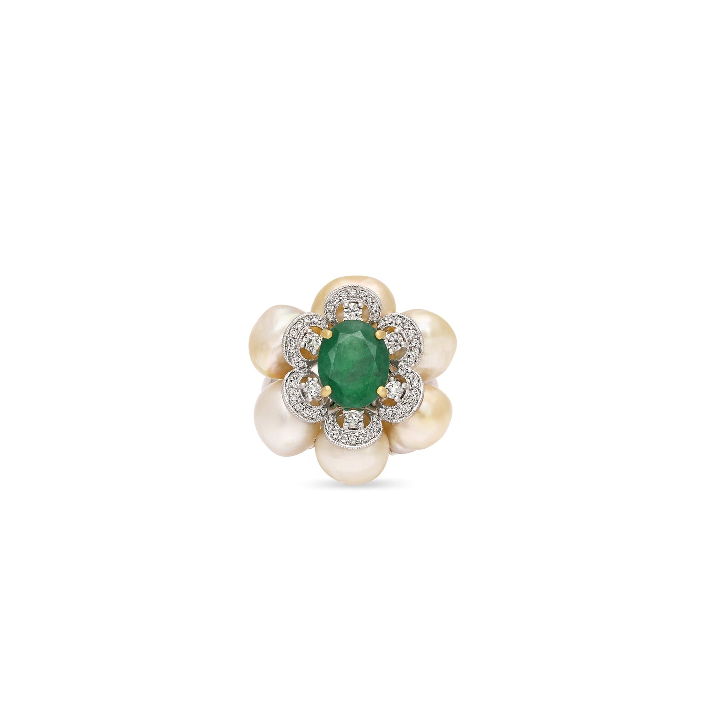 Pearl and Emerald Floral Ring