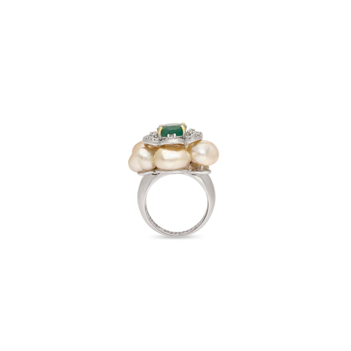 Pearl and Emerald Floral Ring