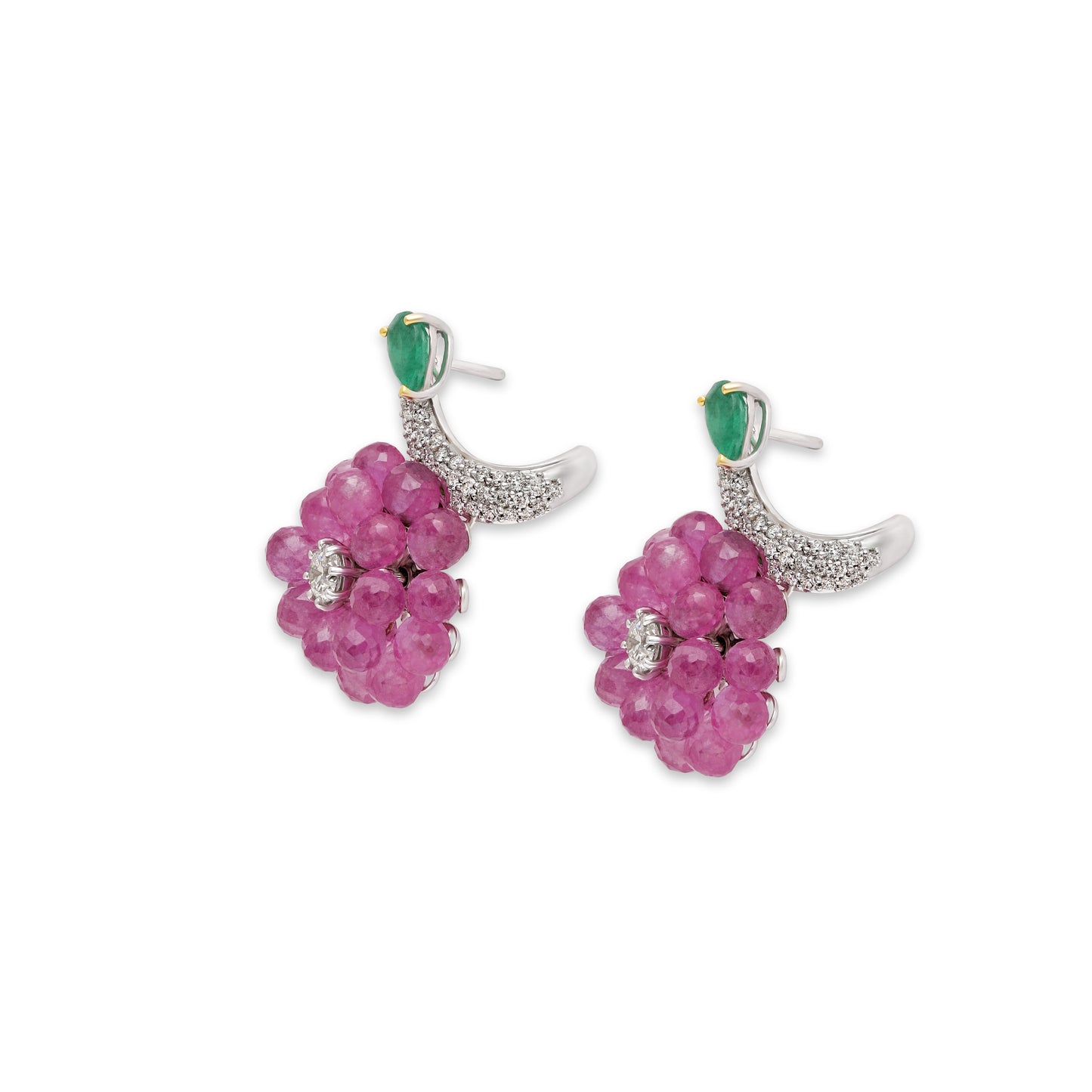 Ruby Emerlad Diamond Bead Stud Earrings