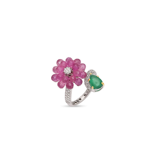 Ruby Bead Floral Ring
