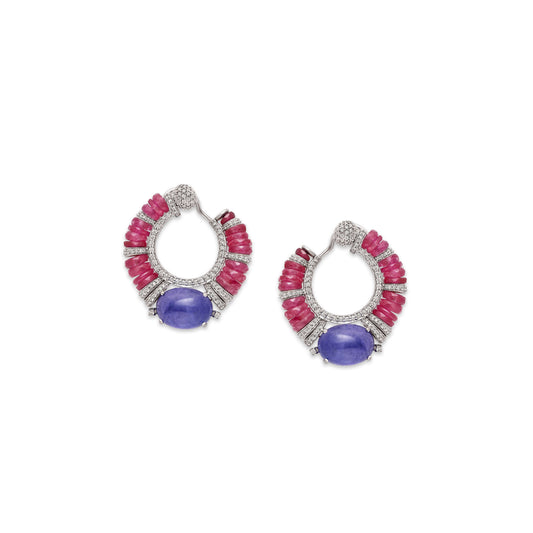 Ruby and Tanzanite Hoop Earrings
