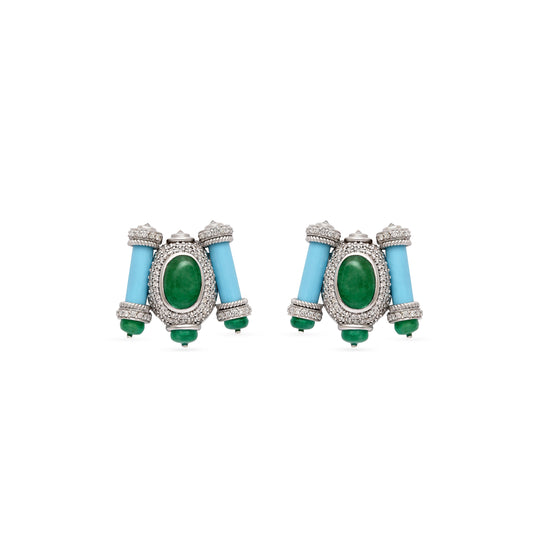 Turquoise Emerald Bead Stud Earrings