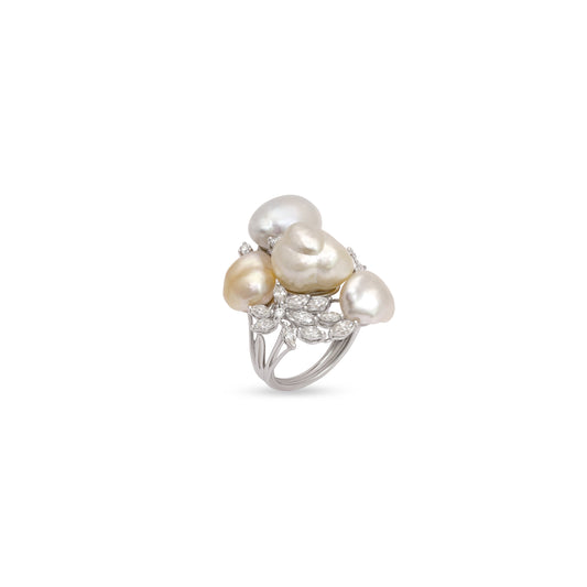 Keshi Pearl Diamond Ring