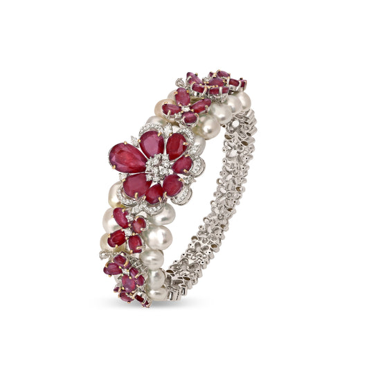 Pearl and Ruby Bloom Bracelet