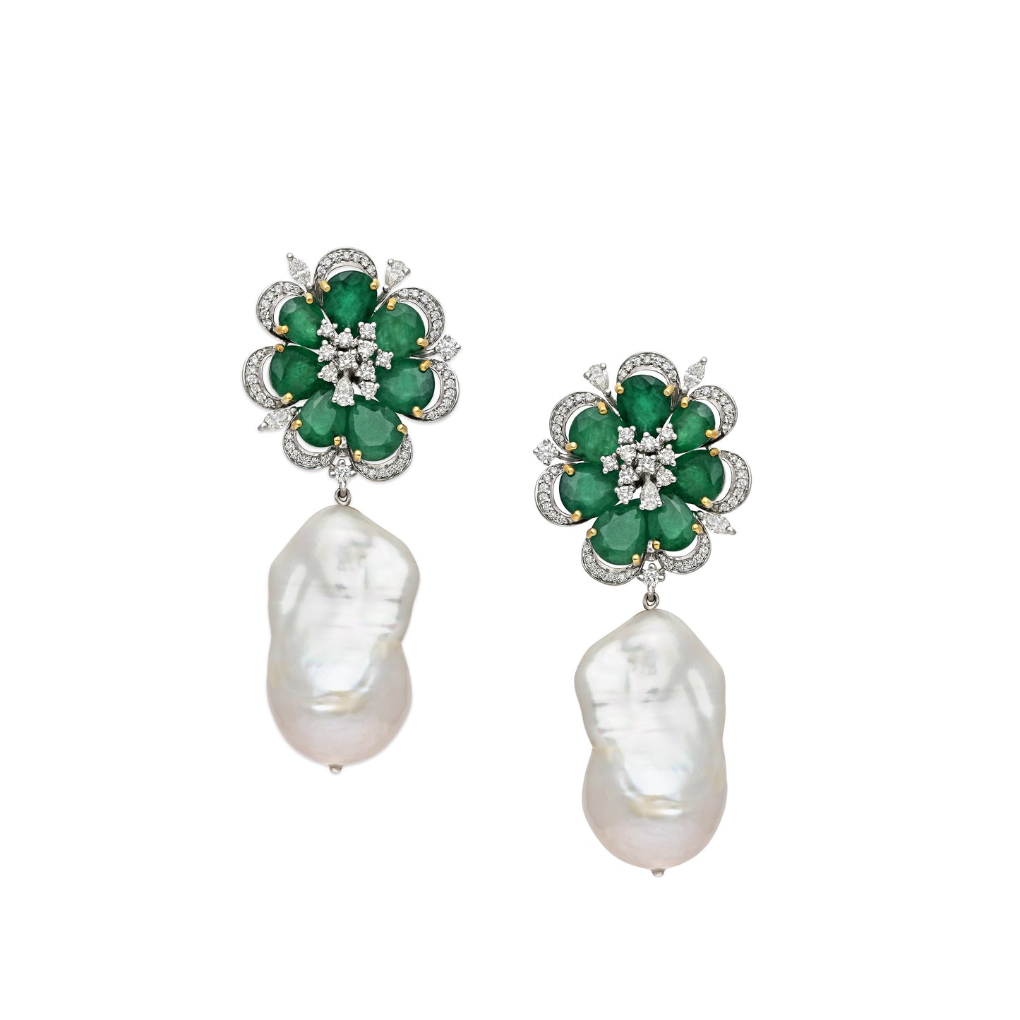 Pearl and Emerald Bloom Earrings