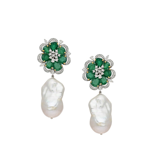 Pearl and Emerald Bloom Earrings