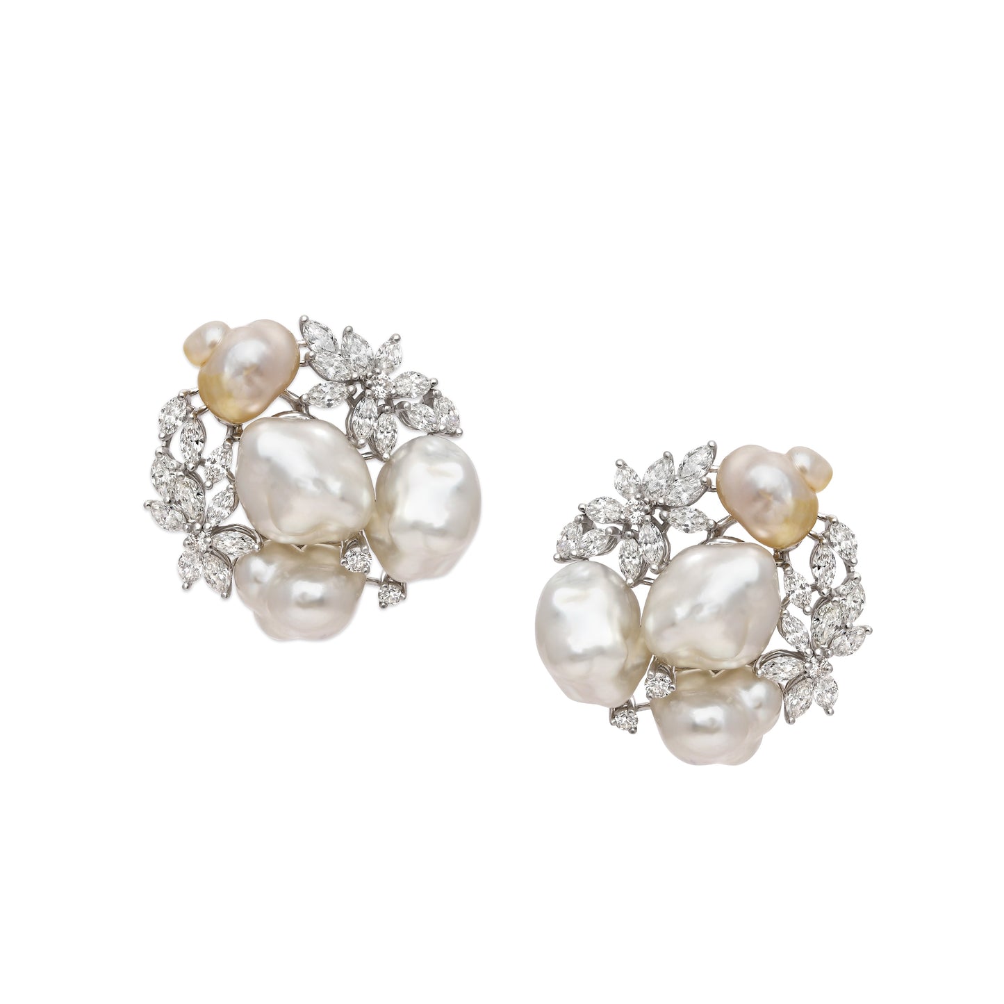 Keshi Pearl and Diamond Cluster Earrings