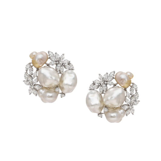 Keshi Pearl and Diamond Cluster Earrings