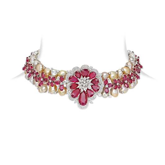 Pearl and Ruby Bloom Choker