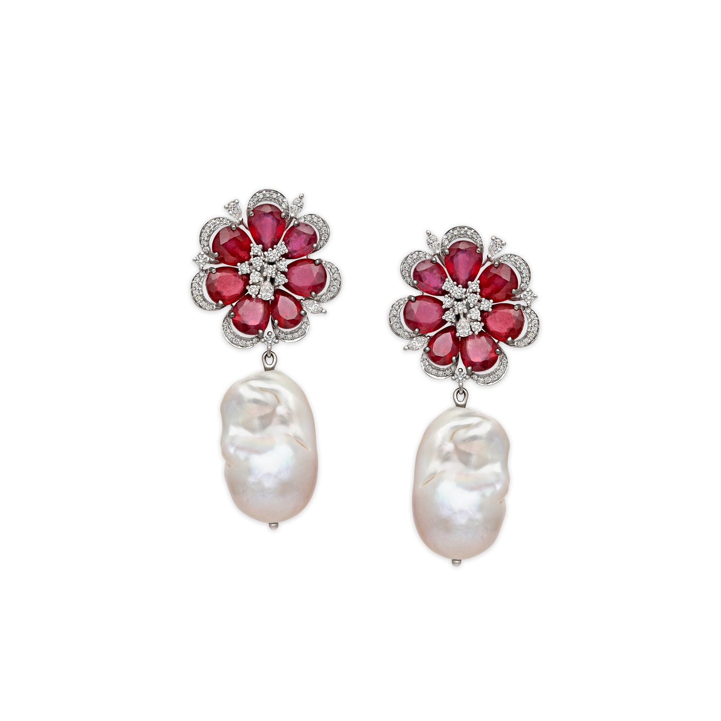 Pearl and Ruby Bloom Earrings