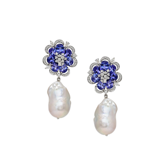 Pearl and Tanzanite Bloom Earrings