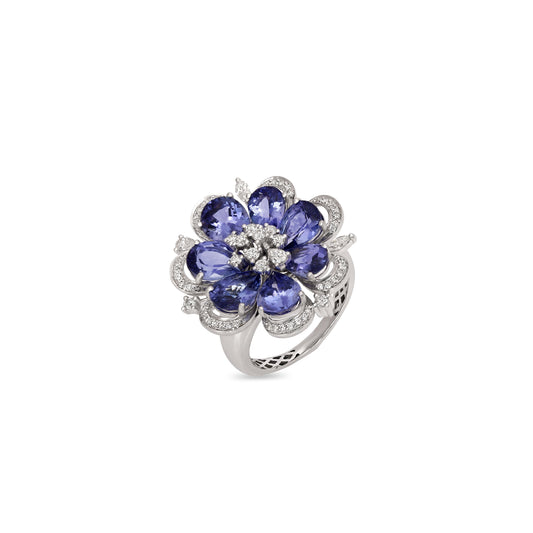 Tanzanite Diamond Floral Ring