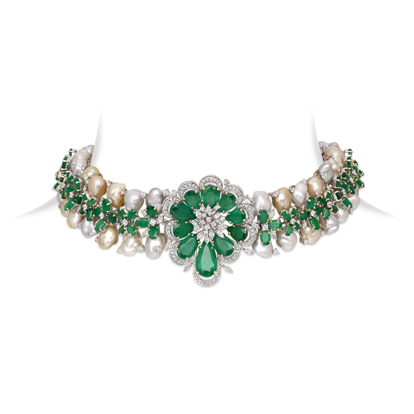 Pearl and Emerald Bloom Choker