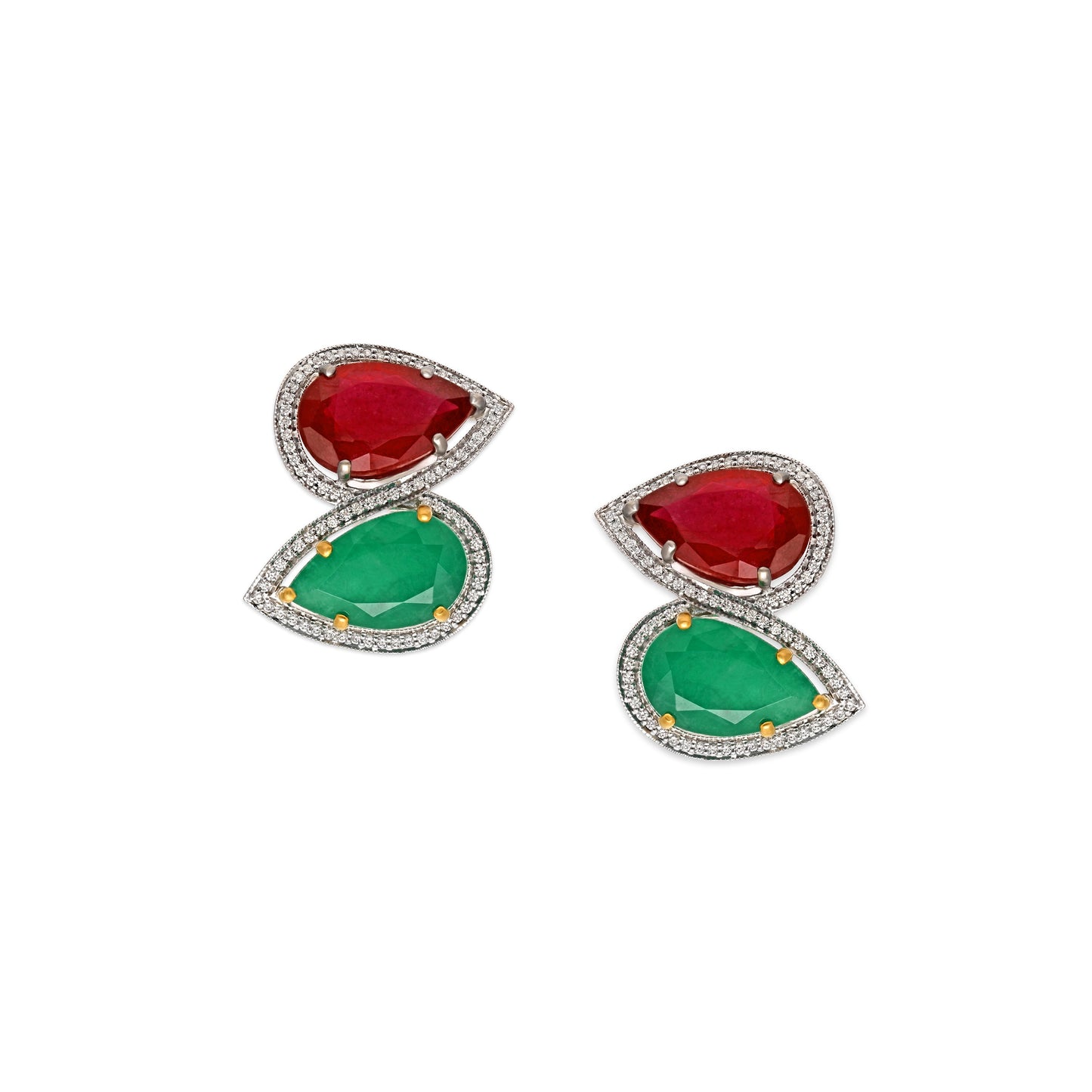 Emerald Ruby Drop Stud Earrings