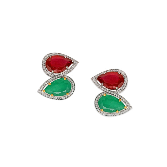 Emerald Ruby Drop Stud Earrings