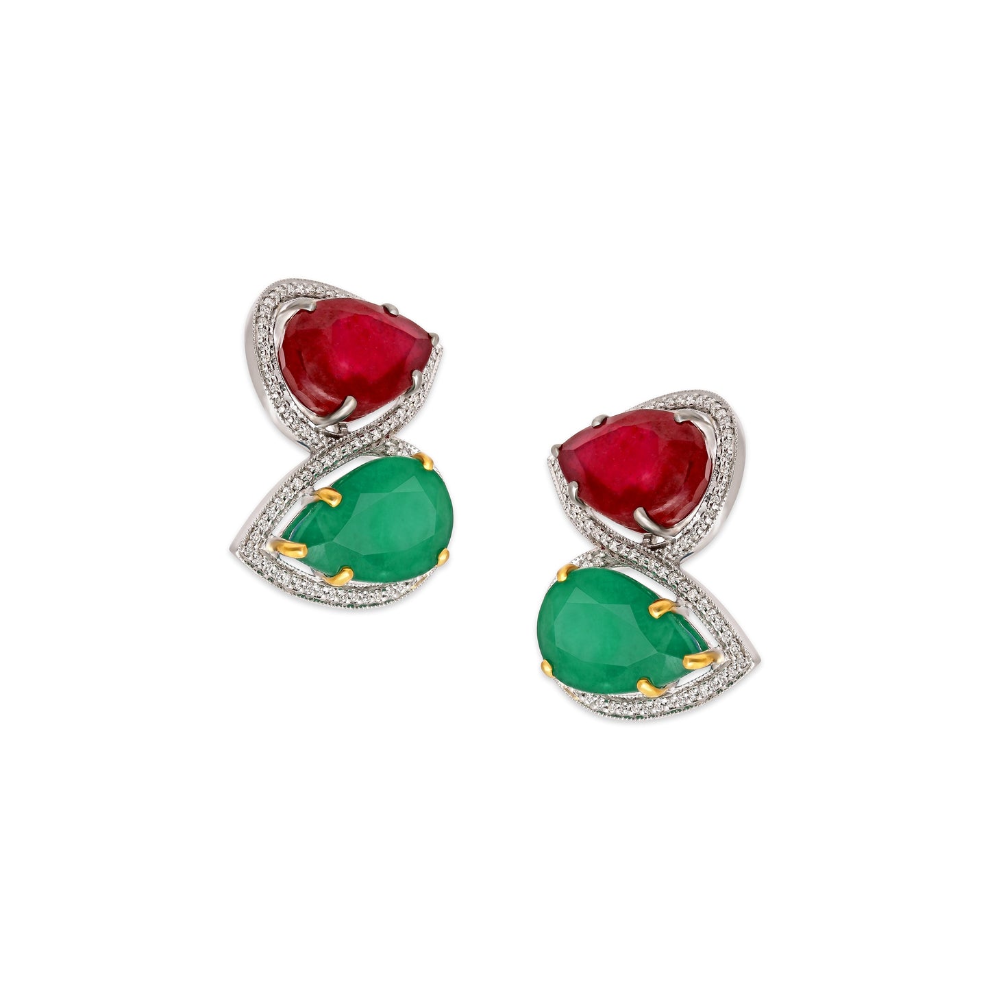 Emerald Ruby Drop Stud Earrings