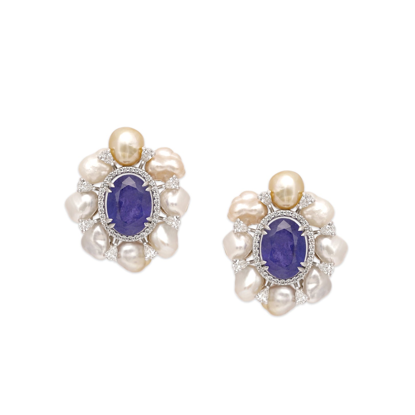 Pearl and Tanzanite Floral Earrings