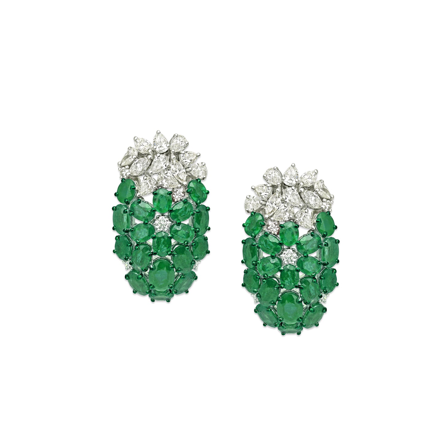 Emerald and Diamond Cluster Earrings