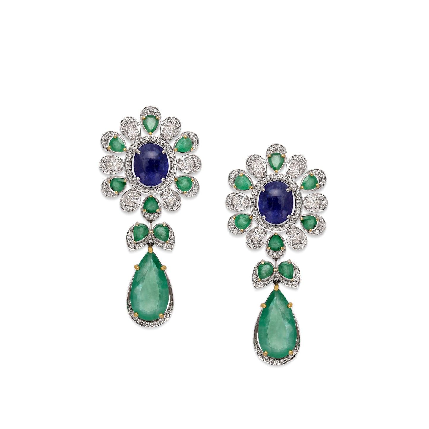 Emerald Tanzanite Floral Drop Earrings