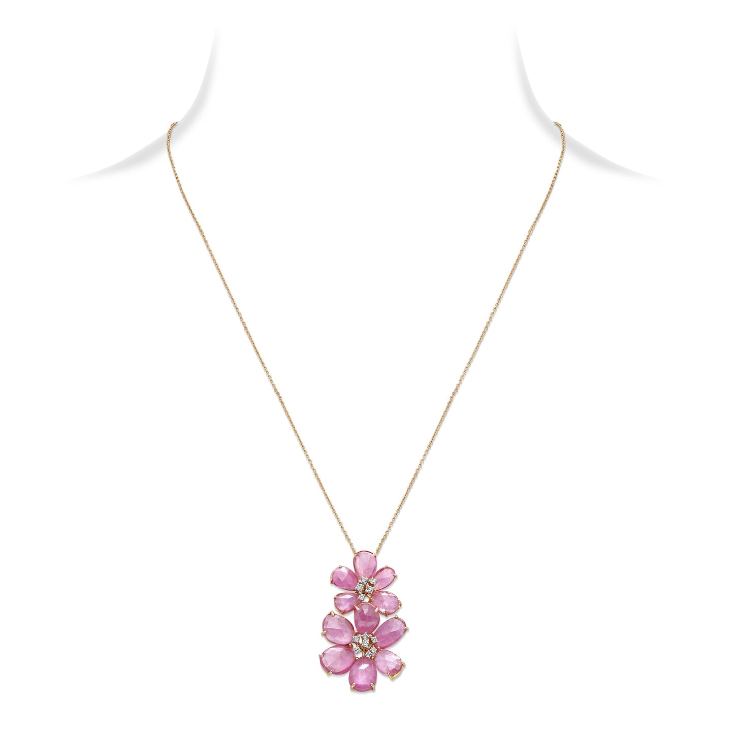 Ruby and Diamond Floral Pendant Necklace