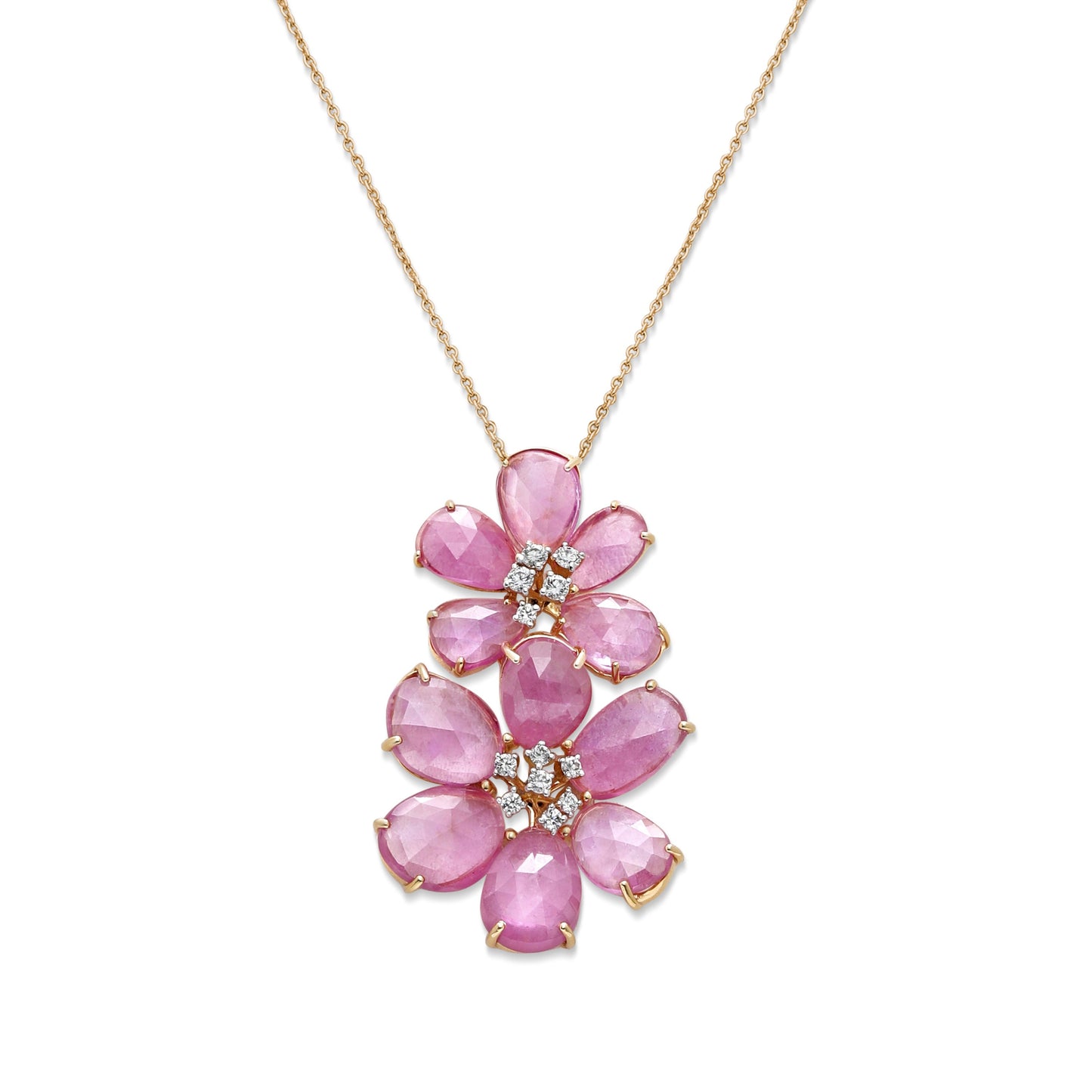 Ruby and Diamond Floral Pendant Necklace