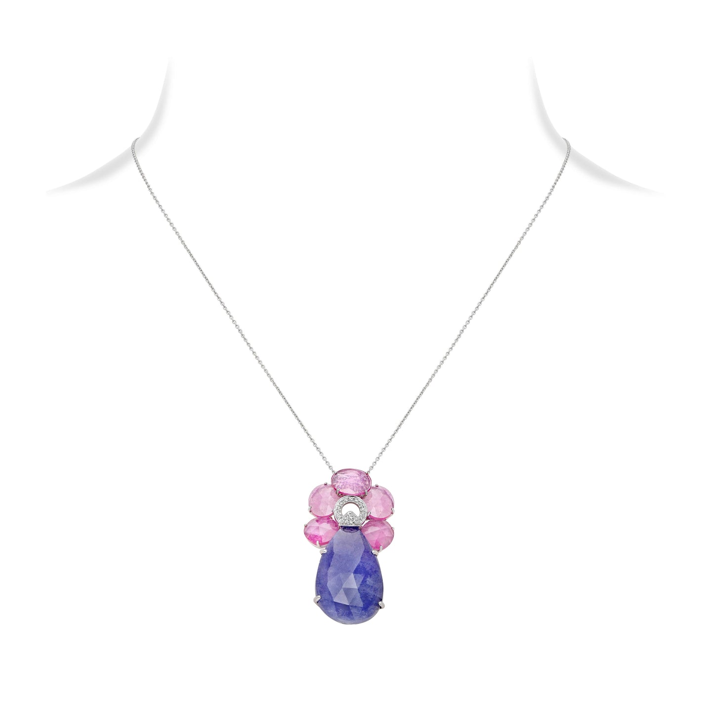 Ruby and Tanzanite Drop Pendant Necklace