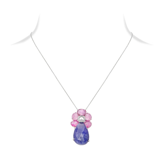 Ruby and Tanzanite Drop Pendant Necklace