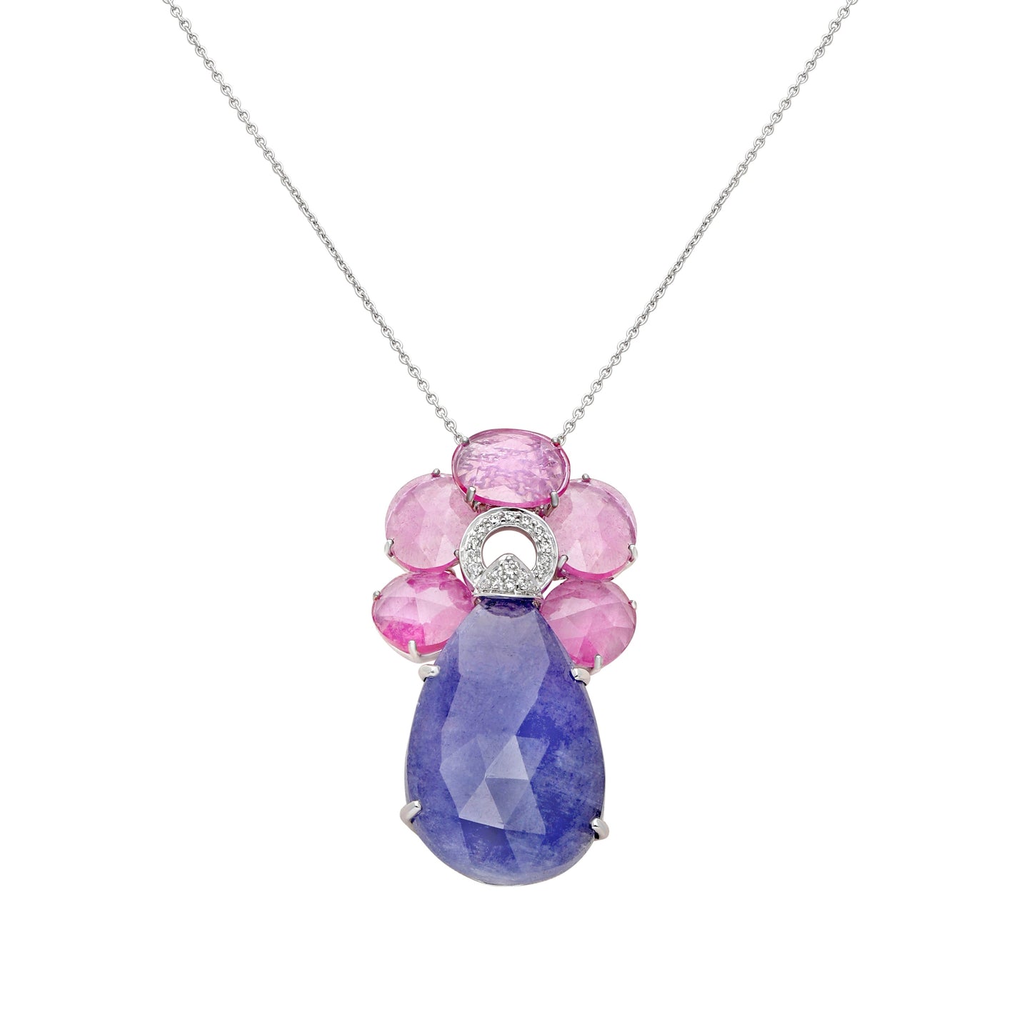 Ruby and Tanzanite Drop Pendant Necklace