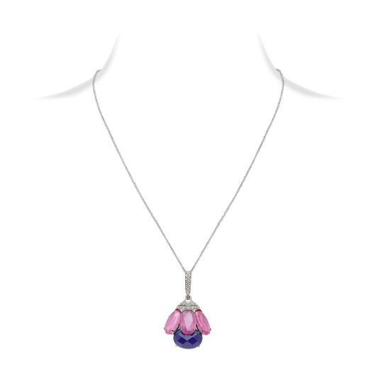 Ruby and Chalcenony Bloom Pendant Necklace