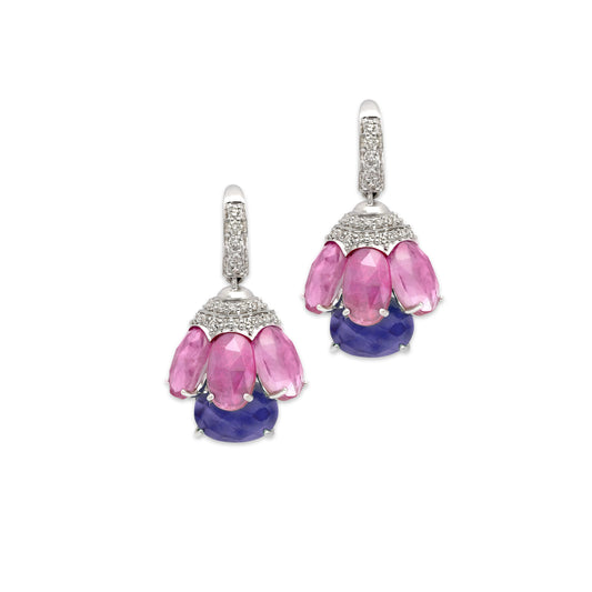 Ruby and Tanzanite Bloom Hanging Earrings