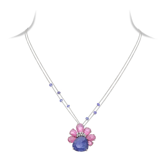 Ruby Diamond and Tanzanite Drop Pendant Necklace